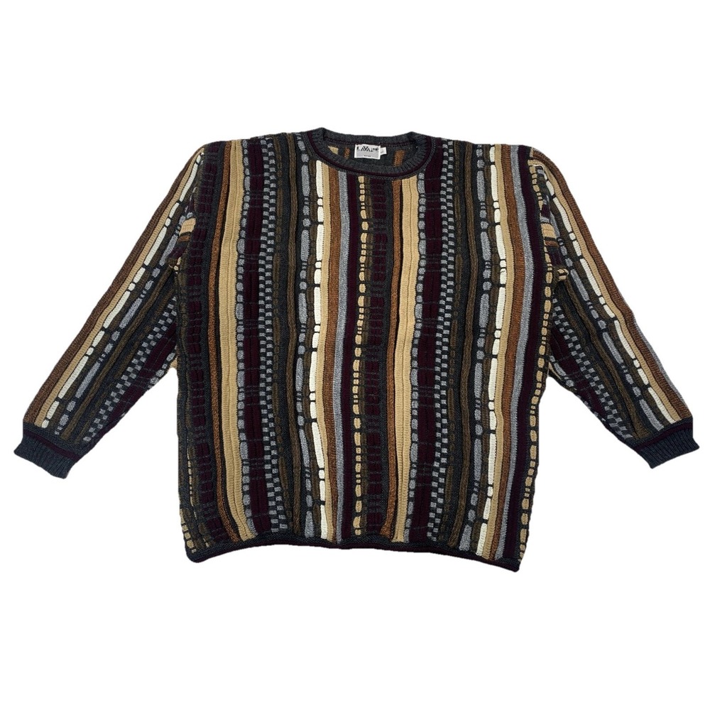 Lavane Vintage 3D Knit Sweater Size Large Coogi Biggie Style USA